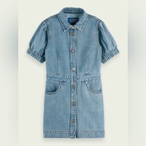Scotch & Soda Amsterdam Mini Dress Girls Denim Light Blue Cute Button Up Size 10